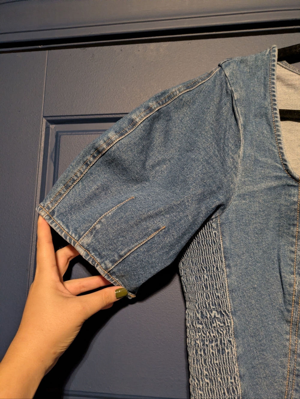 Denim Cotton Crop Top Blouse Old Navy Size Large Women's - Picture 2 of 6